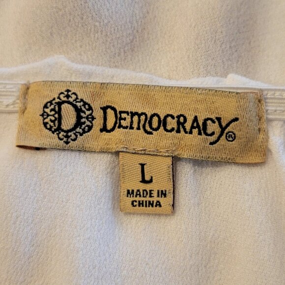 Democracy Embroidered Ivory Gauzy Bohemian Peasant Top with Bell Sleeves Sz L - Picture 13 of 14